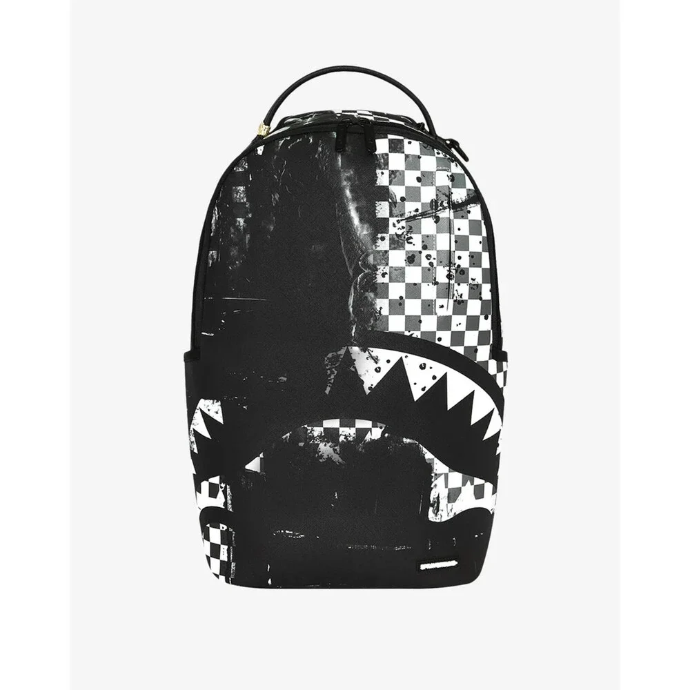 Sprayground Painted Over Check Backpack Unisex Black Adjustable Strap SPR252